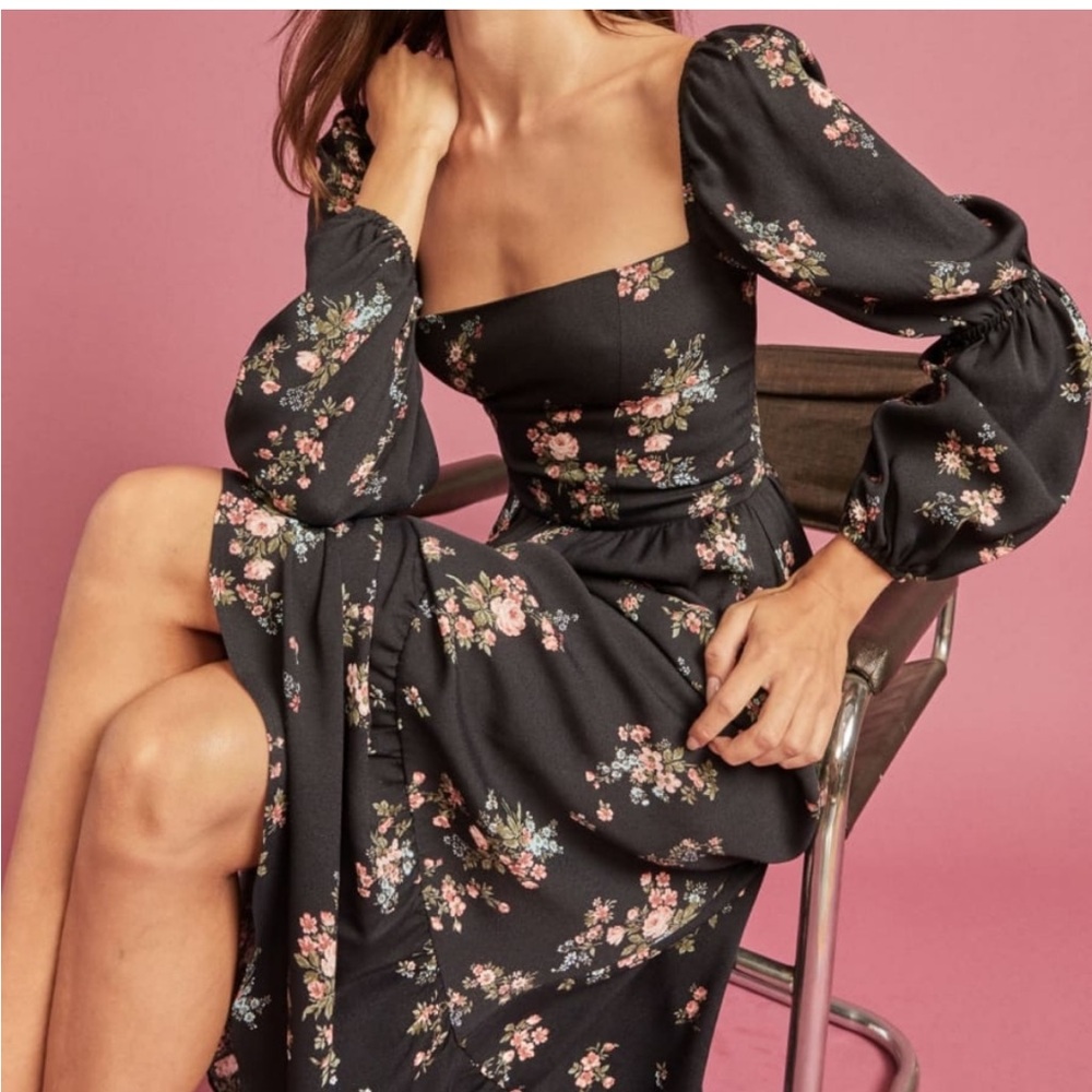 Reformation Mica dress in Marisol Black Floral Print Size 4